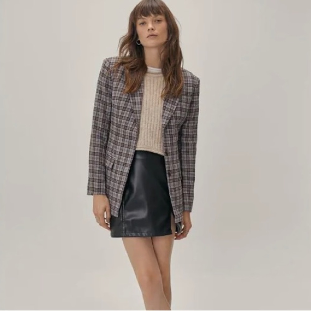 Blue and brown checkered blazer